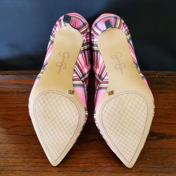Jessica Simpson High Heel Ankle Boots Pink Plaid Size 6 - Picture 6 of 11